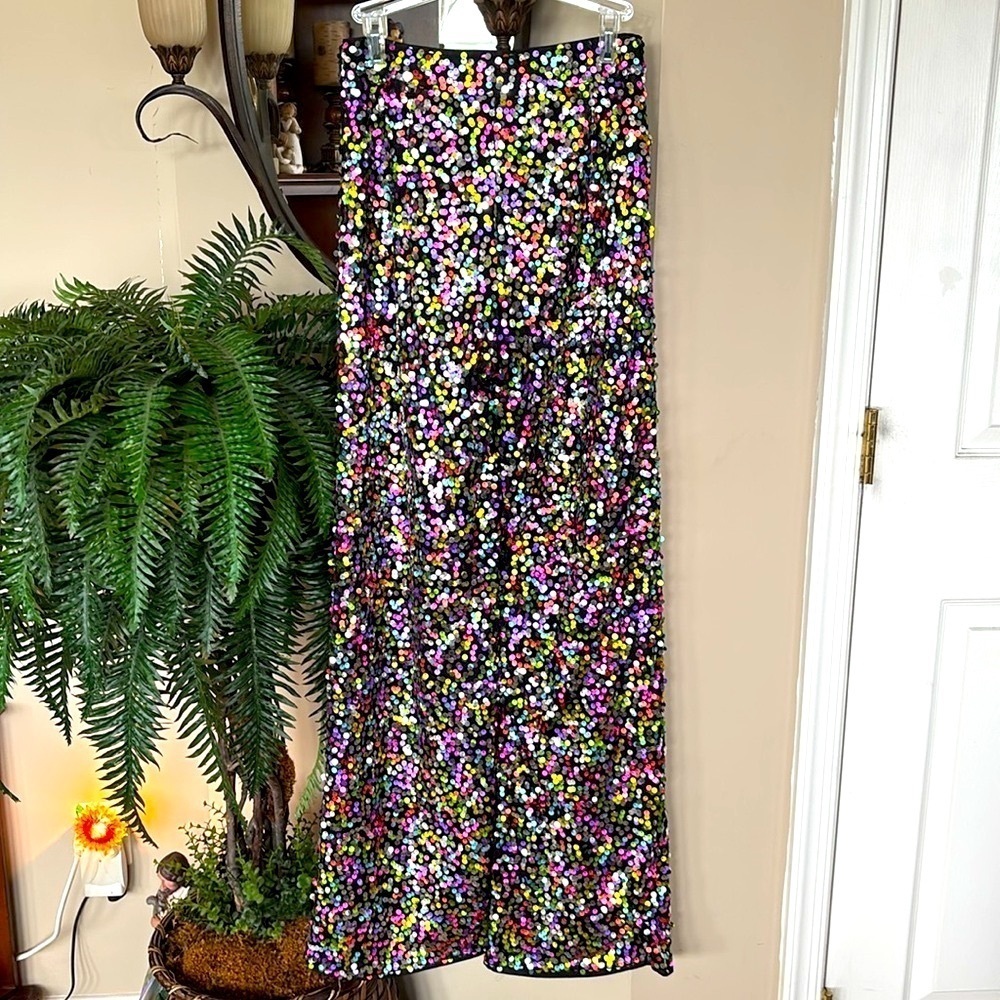 NWOT Nasty Gal Rainbow Sequin High Waist Wide Leg Flare Pants NYE Party Club - Picture 10 of 16